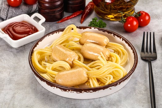 Dietary baby chicken sausage with spaghetti photo