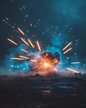 A large explosion with fire and smoke coming out of it photo