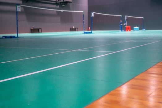 Empty green badminton court for playing photo