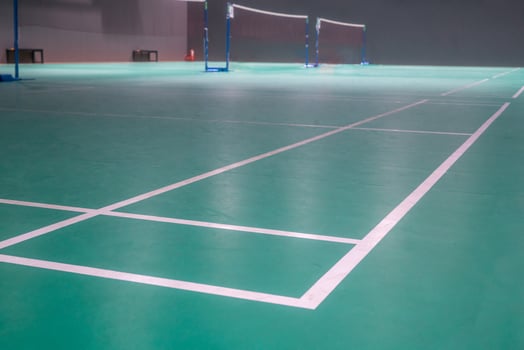 Empty green badminton court for playing photo