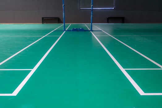 Empty green badminton court for playing photo