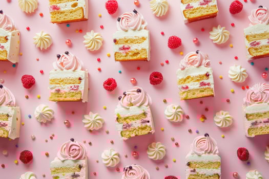 Pink Background Raspberry Cake Merengue Sweet Treats photo