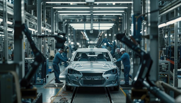 Automotive Assembly Line Workers Constructing A Vehicle photo