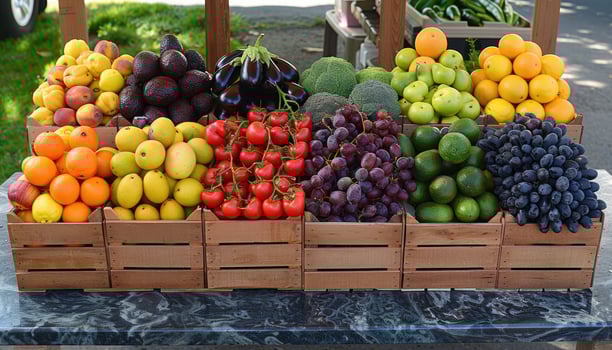 Colorful Fresh Produce Displayed In Wooden photo