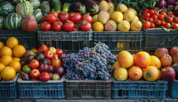 Colorful Fresh Fruits And Vegetables At Market photo