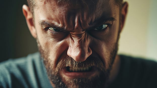 A man with a beard and angry expression photo