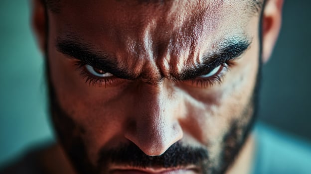 A man with a beard and a serious expression photo