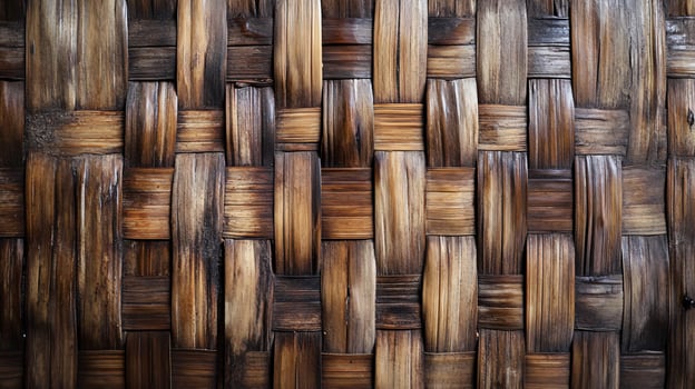 A wooden wall with a woven pattern photo