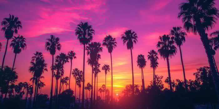 Palm trees in the sunset with purple sky photo