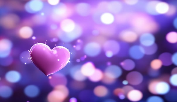 A sparkling purple heart against a blurred bokeh background. photo