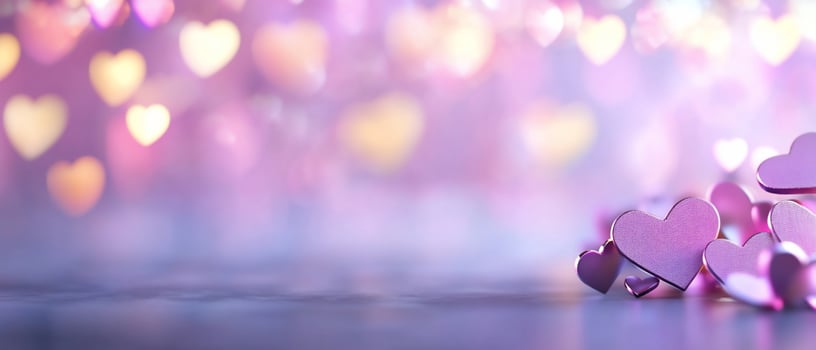 A soft-focus background with scattered pink heart shapes. photo