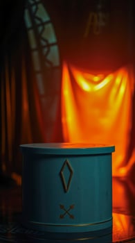 teal cylindrical container with gold accents photo