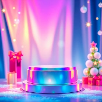 iridescent platform with festive decor photo