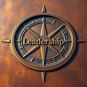 bronze compass rose emblem with leadership inscription photo