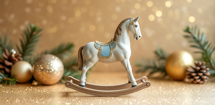 white rocking horse figurine amidst festive decorations photo