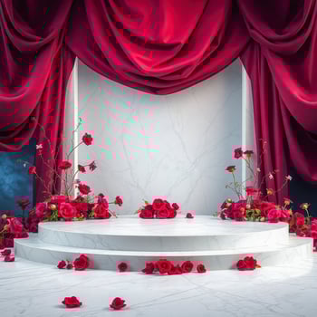 crimson roses on a marble pedestal photo