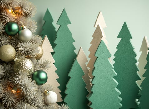 decorated tree with green gold ornaments small decorative trees photo