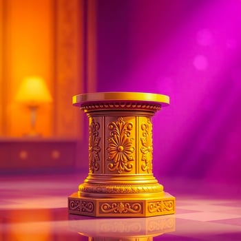 ornate golden pedestal on purple background photo