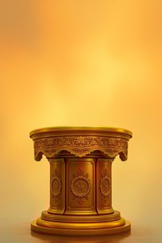 ornate golden pedestal on wooden surface photo