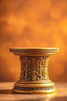 ornate golden pedestal on wooden surface photo
