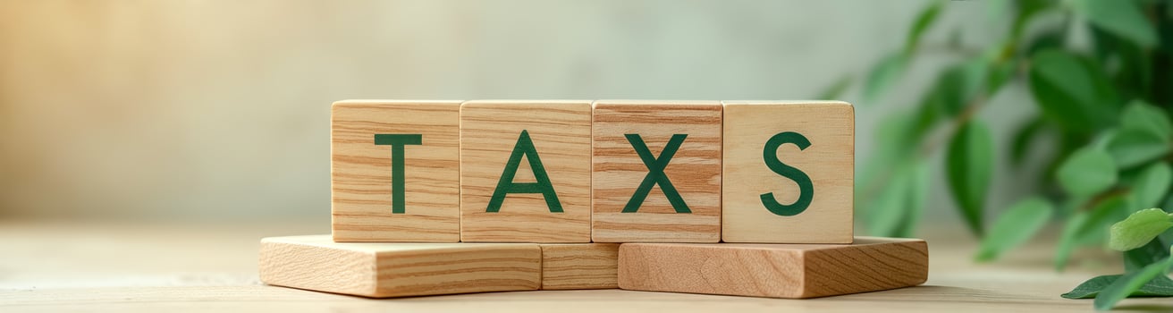 wooden blocks form the word taxes photo