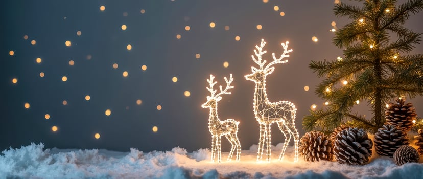 luminous wire deer sculptures snowy scene photo