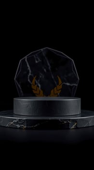 cylindrical dark marble display platform photo