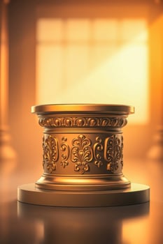 ornate golden pedestal on reflective surface photo