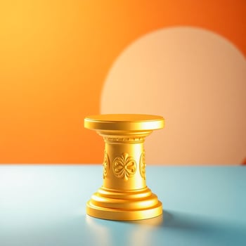 gold cylindrical pedestal on a blue surface photo