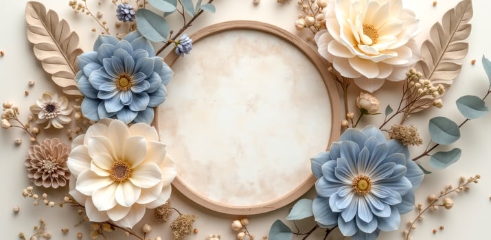 pastel paper flower leaf circular frame photo
