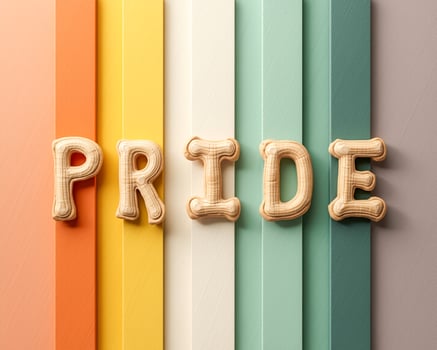 pastel wooden letters forming the word pride photo