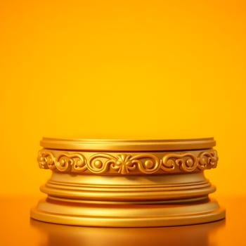 golden ornate pedestal on yellow background photo