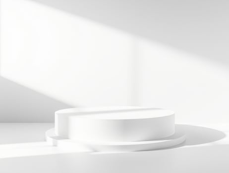two-tiered white cylindrical display platforms photo