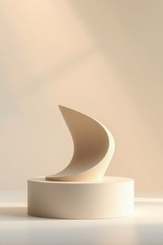 abstract beige sculpture on round pedestal photo