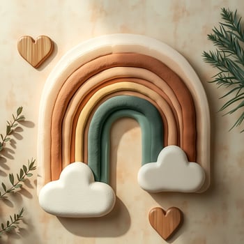 pastel rainbow with heart shapes clouds photo