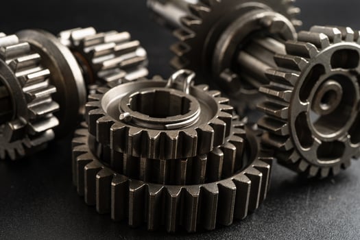 Gear and cogs wheels, clock mechanism, brass metal engine industrial. photo