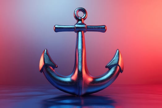 Shiny chrome anchor reflecting vivid colors on gradient background photo