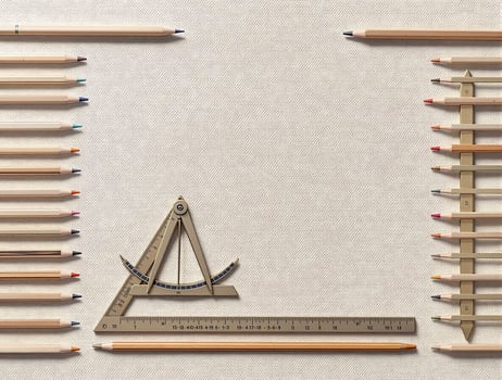 Natural Linen Academic Desktop with Vintage Mathematical Instruments photo