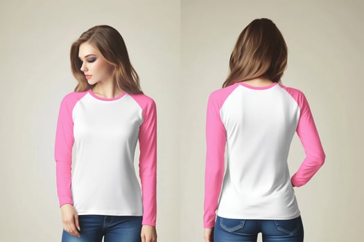Stylish Long-Sleeve Pink and White Shirt for Women photo