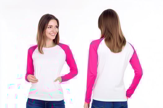 Women's Lightweight Long-Sleeve Raglan Tee in Pink and White photo