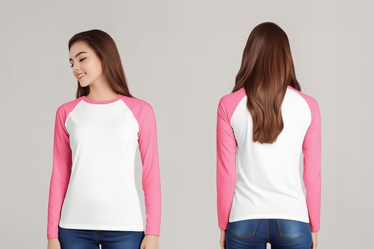 Front and Back View of Women's Pink and White Shirt photo