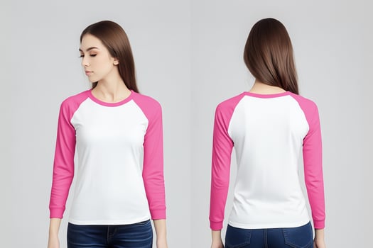 Women's Stylish Pink-Sleeve Raglan Tee photo
