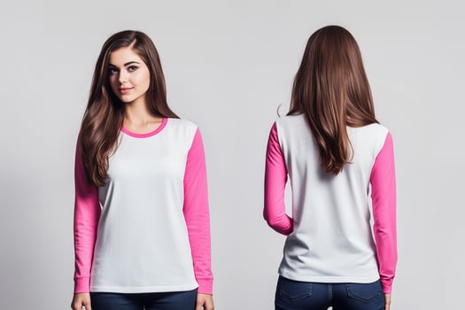 Comfortable Women's Pink and White Long-Sleeve Shirt photo