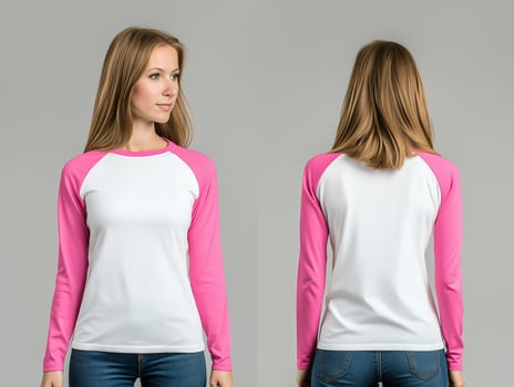 Modern Women's Pink-Sleeve Raglan Shirt in White photo