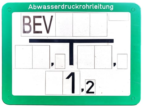 German utility location marker BEV Be und Entluftungsventil - ventilation valve of Abwasserdruckrohrleitung vacuum sewer pipe photo