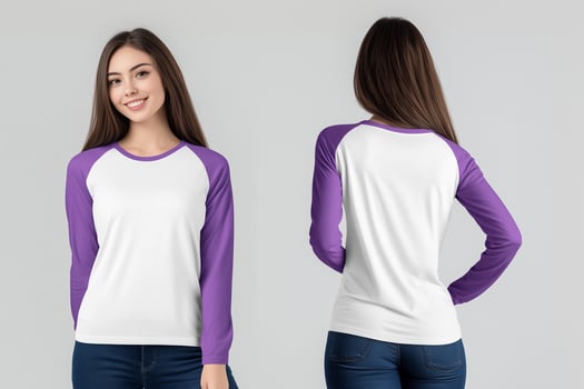 Elegant and Sporty, Women's White Shirt with Purple Long Sleeves photo