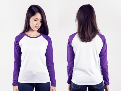 Casual Women's White and Purple Raglan T-Shirt Design photo