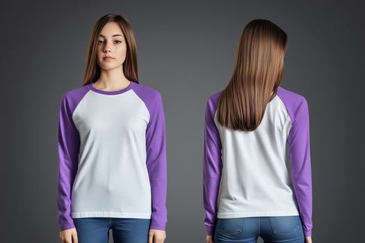 Minimalist Style, Woman in a White and Purple Long-Sleeve Shirt photo