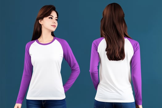 Stylish White and Purple Long-Sleeve Raglan Tee for Women photo