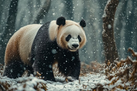 A panda bear walking through the snow photo